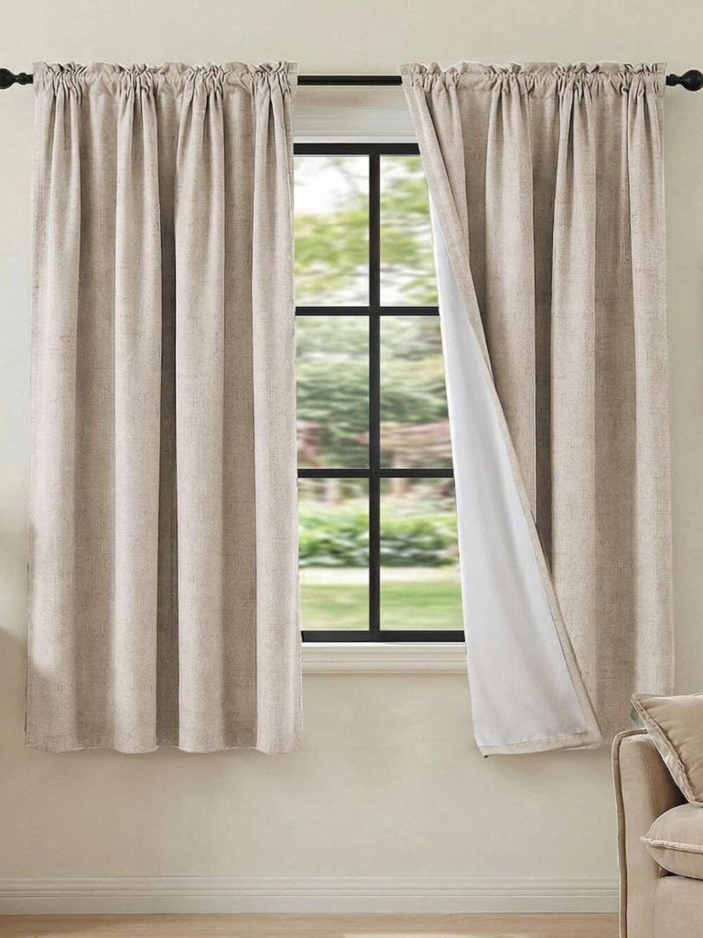 Linen Look 100% Blackout Curtains 63 Inches Long for Bedroom Full Light Blocking